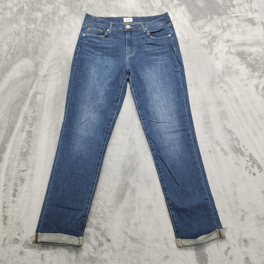 Hudson Jean Womens 27 Blue Natalie Mid Rise Straight Leg Crop Cuffed Hem Stretch